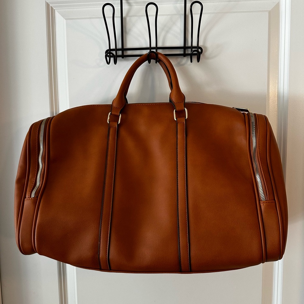 Brown Croc-Embossed Weekender Duffle Bag | Faux Leather Travel Bag - Picture 6 of 10